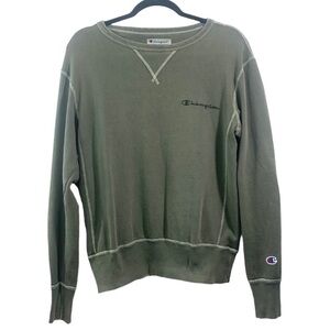 Champion Topstitch Crew Neck Sweatshirt - Olive Green, Size Small